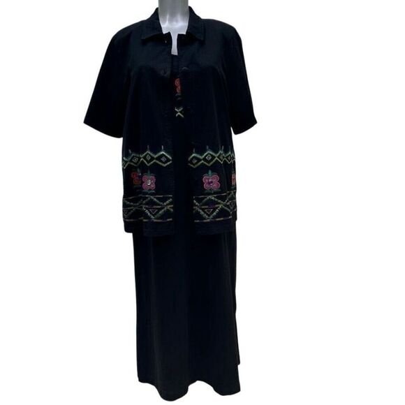 Vintage Fine Line Tank Maxi Dress & Short Sleeve Jacket Set Women's Large Black - Picture 16 of 16